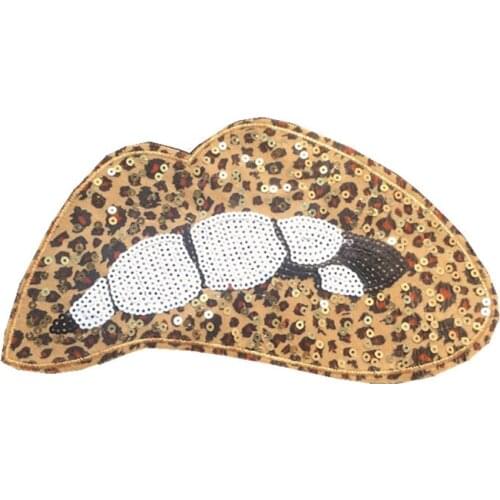 Big Leopard Print Lips Sequins Patches Sewing Embroidered Applique for Jacket Clothes Stickers Badge DIY Apparel Accessories