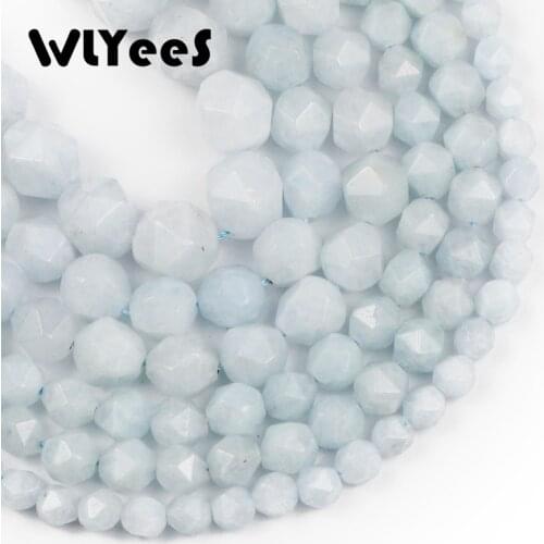 WLYeeS Faceted Round Natural Stone Brazilian Aquamarin Beads Loose Spacer Beads For Jewelry Making DIY Bracelet 15'' 6 8 10 12mm