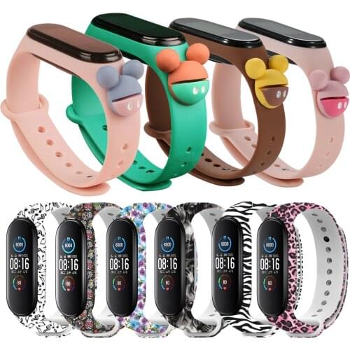 Colorful flowers Bracelet For Mi Band 4 5 6 Strap Replacement for Xiaomi miband 3 4 Universal silicone wrist strap for mi3 belt
