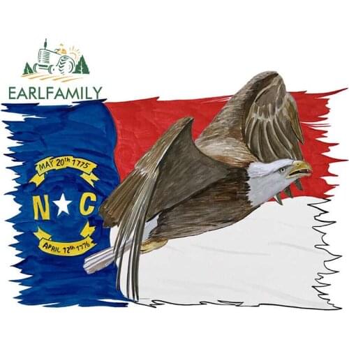EARLFAMILY 13cm x 8.9cm Car Sticker NC Flag Tattered Eagle Truck SUV Car Window Wall Waterproof Graphic