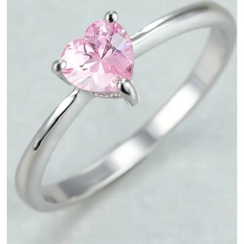 Elegant Pink Crystal Zircon Ring Love Heart Small Stone Rings For Women Wedding Jewelry Female Engagement Ring Mothers Day Gift