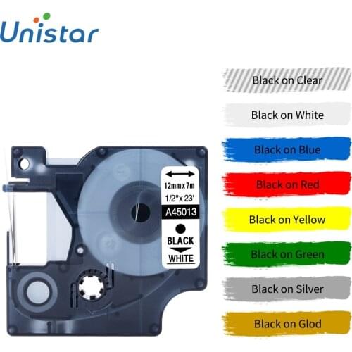 Unistar 1PCS A45013 12mm Labeling Tape Compatible for Dymo Label Maker 210D 360D 280 160 A45010 A45018 A45016 A45017 A45019 Tags