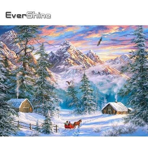EverShine Full Drill Square Diamond Painting Winter Needlework 5D Diamond Embroidery Mountain Mosaic Art Scenery Handmade Hobby