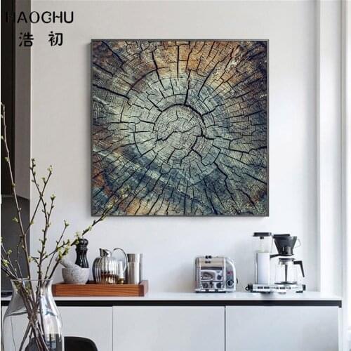 HAOCHU European Retro Black & White Color Tree Annual Rings Abstract Still Life Canvas Painting For Living Room Home Art Posters