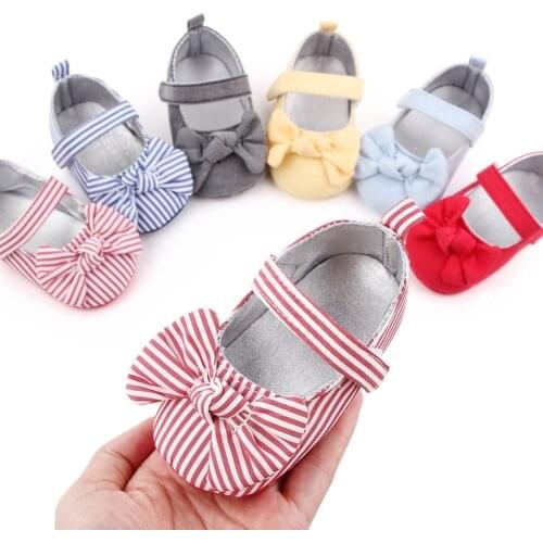 Baby Girls Cotton Shoes Retro Spring Autumn Toddlers Prewalkers Cotton Bow Stripe Newborn Baby Girl Shoes First Walkers