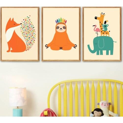 Cute Koala Sloth Fox Elephant Raccoon Wall Art Canvas Painting Nordic Posters And Prints Cartoon Wall Pictures Kids Room Decor