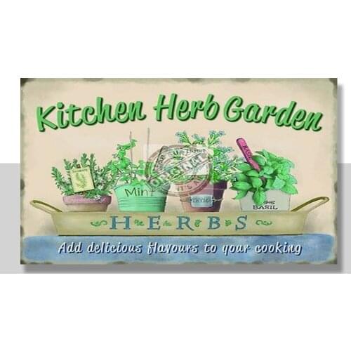 Kitchen Herb Garden, Food Home Cooking, Pub Cafe, bistro, Small Metal Tin Sign