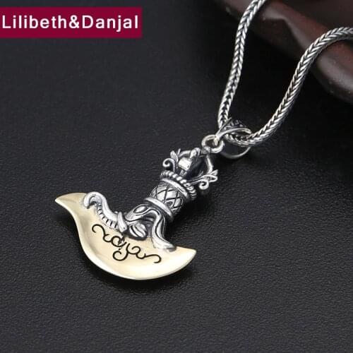 Buddha Pendant 100% Real 925 Sterling silver fine Jewelry Men Women Punk Instrument Vajra Ax Necklace Pendant 2018 LOVE Gift P74