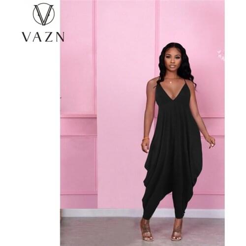 VAZN Summer 2021 European and American Jumpsuit With Pure Color Loose Suspenders For Leisure Home Women