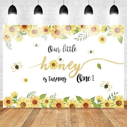Mehofoto Bee Birthday Backdrop Honey Bee Girl First Birthday Photo Backdrops Sunflower Background for 1st Birthday Party Studio