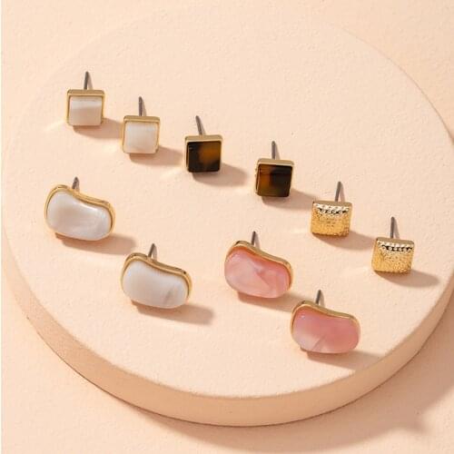Fashion Mother Pearl Brown Square Irregular Gilt Stud Earrings For Women