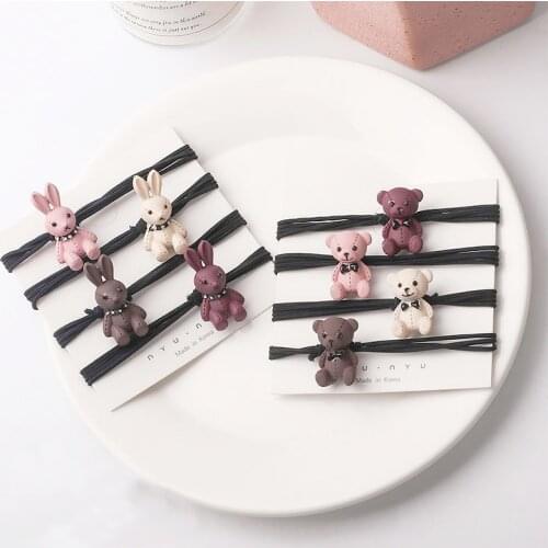 Cartoon Cute Hair Ties Animal Rabbits Bears Rubber Bands Kawaii Bunny Scrunchies Hair Accessories Girls Children Ponytail Holder