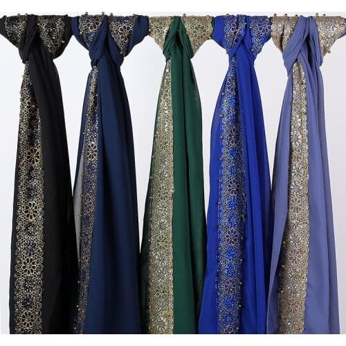 Muslim Chiffon Hijab Scarf for Women Islamic Lace Headscarf Foulard Femme Plain Shawls Wraps Hijab Ladies Head Scarfs 85*180cm