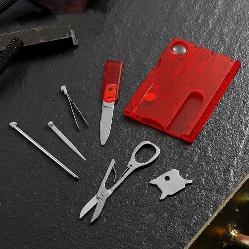 13-IN-1 Card Shape EDC Tools Kit Embedded Knife Screwdriver Scissor Toolbox For Outdoor Survival Hunting Camping - Red