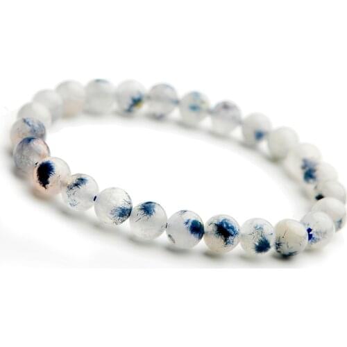 Genuine Natural Blue Dumortierite Quartz Rutilated Round Crystal Women Bracelet 7mm Clear Beads Stone Rare Brazil AAAA