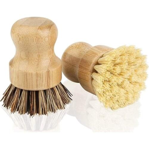 New Bamboo Dish Brush 2Pcs Bamboo Mini Scrub Brush Pot Brushes Dish Scrubber for Cast Iron Skillet, Kitchen Sink, Bathroom