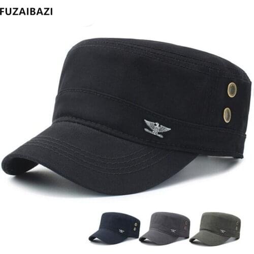 FUZAIBAZI New Mens Flat Cap Autumn Fashion 100% Cotton Military Hats Adjustable Size Leisure Sports Brand Tongue Caps Snapback
