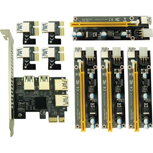 NEW PCI-E riser PCI Express 1X to 16X Riser Card 1 to 4 USB 3.0 Multiplier Hub Adapter with 4pcs 6pin riser For BTC Mining Miner