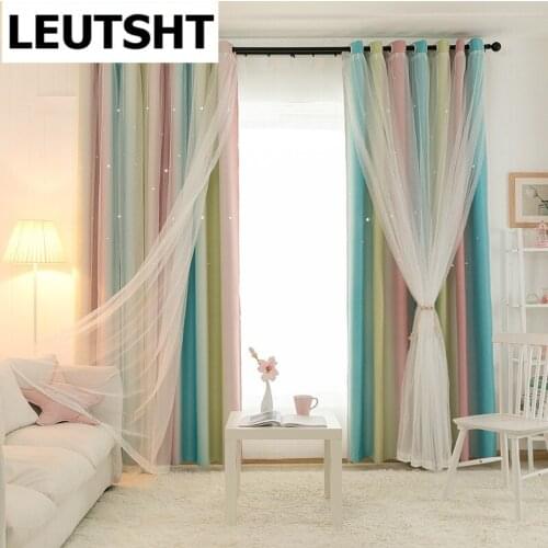 2021 new Net Red Explosion Models Ins Dream Hollow Star Gradient Color Curtains for Living Room Bedroom Curtains Customization