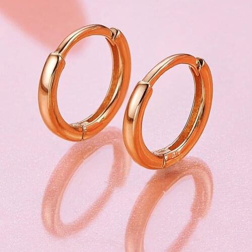 New Pure 18K Rose Gold Earrings AU750 Rose Smooth Small Hoop Earrings