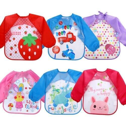 New Baby Bibs Waterproof Long Sleeve Cartoon Bibs Toddler Kids Boys Girls Cartoon Long Sleeve Waterproof Feeding Apron Bib Smock