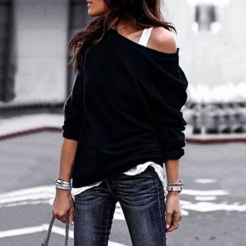 Fall/winter New Slash Neck Long Sleeve Solid Color Women Shirts Black Gray Hidden Blue Wine Red Military Green T-shirt Women