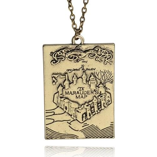 24pcs/lot Movie MARAUDER`S MAP Pendant Necklace Vintage Metal Alloy Chain Necklace For Women&Men