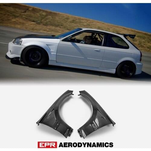 For Honda 99-00 EK Civic Hatch Back Js Racing Style Carbon Fiber Front Fender +20mm Glossy Finish Vented Wheel Arch Flare Trim