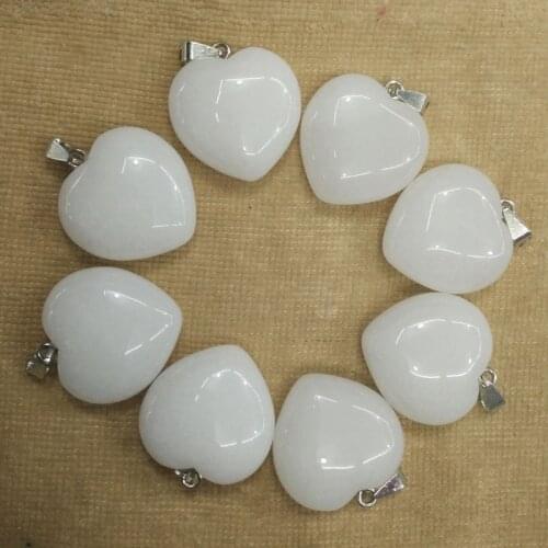 2018 Fashion love heart shape good quality natural white stone pendants for jewelry making 30mm 8pcs/lot wholesale free shipping