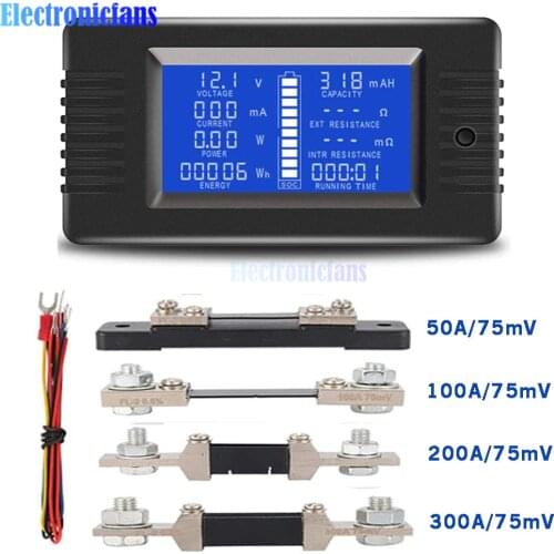 PZEM-015 50A Digital Battery Tester Ammeter Voltmeter Energy Meter Power Capacity Impedance Residual Electricity Tester Shunt