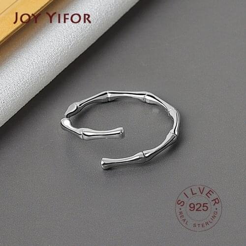 Real 925 Sterling Silver MInimalist Geometric Hollow Line Wave Opening Ring For Elegant Women bamboo Party Fashion Fine Jewelry