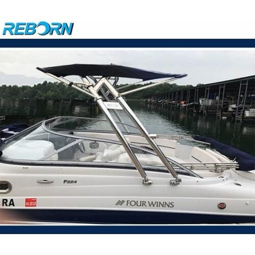 Reborn Launch boat wakeboard tower polished plus Pro3 Foldable Tower Bimini Top Black Canopy PKG