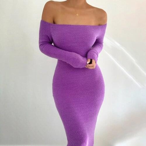 Long Sleeve Strapless Womens Dress Off Shoulder Autumn Party Sexy Lady Dress Knitted Cotton Casual Fashion Streetwear S344