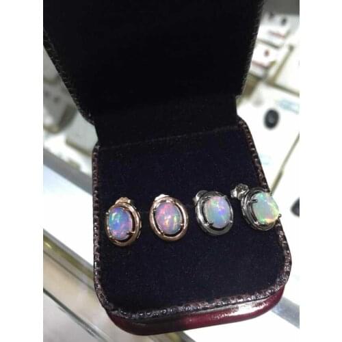 Natural opal stud earrings 925 sterling silver natural gemstone earrings for girl womens party fine round Earrings jewelry