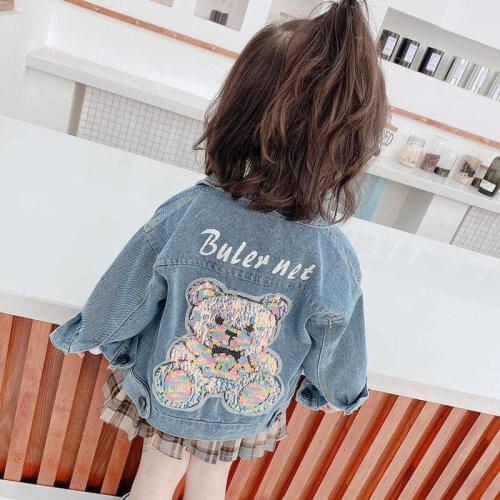 Spring 4-12Y Childrens Denim Jackets For Girl Trench Embroidery Cartoon Jackets Girls Kids Clothes Baby Coat Casual Windbreaker
