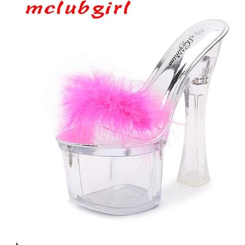 Mclubgirl 34-43 Crystal Wedge Slippers 18mm Womens Summer Platform Non-Slip Platform--Style Ultra-High-Heel Sandals LFD