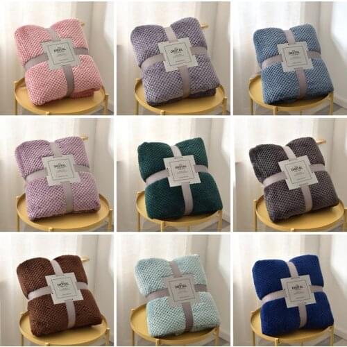 Soft Warm Flannel Blankets For Beds Solid Pink Blue Grey Coral Fleece Mink Throw Sofa Cover Bedspread Fluffy Plaid Blanket Decor