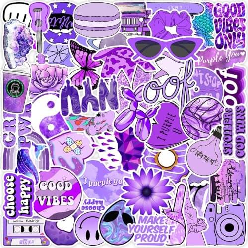 10/30/50PCS Purple Series Graffiti Cartoon Sticker Computer Notebook Mobile Phone Water Cup Sticker Waterproof Sticker Wholesale