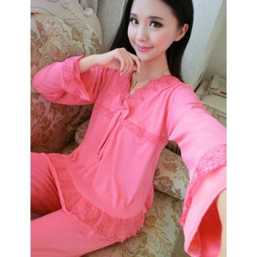 Long Sleeved Cotton Womens Pajamas Set Cartoon Sleepwear Girls Pyjamas Mujer Lady Casual Home Clothing Plus Size B-5339