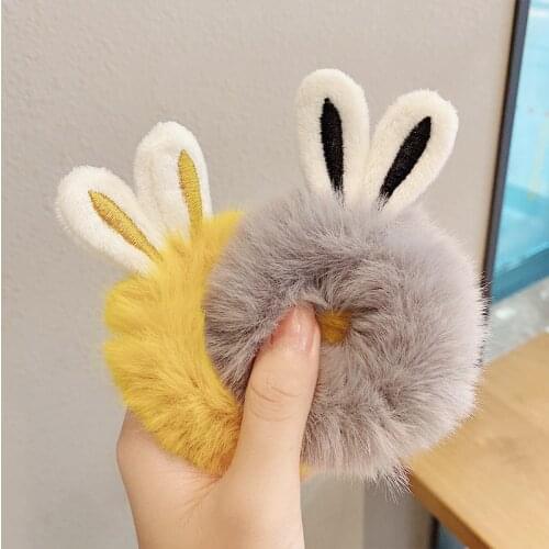 2020 Hair Accessories Mink Fur Hair Rope Cute Rabbit ears Scrunchies Women Girls Elastic Hair Rubber Bands Gum Ponytail Holder