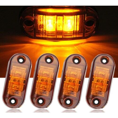 4PCS yellow LED 2.5INCH 2 Diode Light Oval Clearance Trailer Truck LED Side Marker Lamp 12V 24V Waterproof