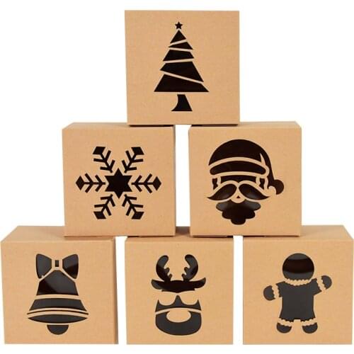 5Pcs Merry Christmas Candy Boxes With Clear Window Kraft Paper Apple Gifts Box For Christmas New Year Party Gifts Packing Decor