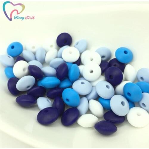 50 PCS Boys Blue Silicone Abacus Lentil Beads 12 MM BPA Free Baby Teething Beads Chewable Pendants Pacifier Chain Accessories