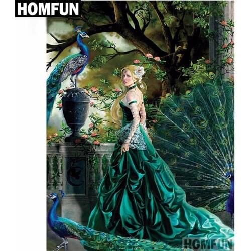 HOMFUN "Peacock beauty tree" Diamond Painting 5D Full Square/Round Drill Home Decor DIY Diamond Embroidery Cross Stitch A00575