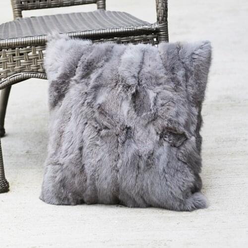 Free shipping CX-D-17D Cheap Grey Nonwoven Patchwork Genuine Rabbit Fur Pillowcase Bolster Fur Cushion Discounted Sale Pillows