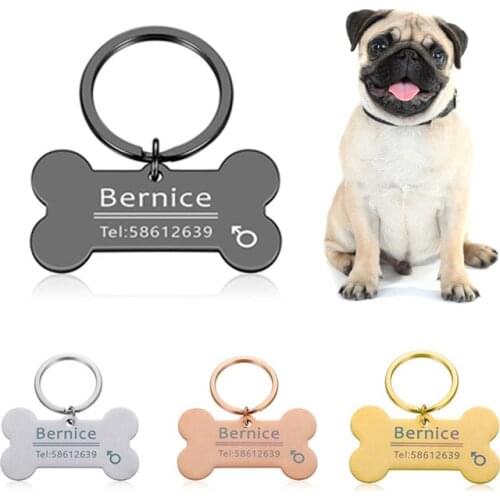 Free Engraving Pet ID Dog Tags Keychain Pet Dog Collar Accessories Decoration Collars Stainless Steel Dog Pet Customized Tags