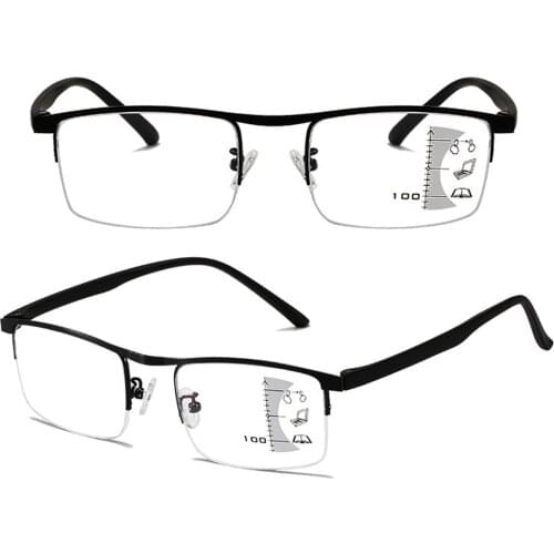 CLARA VIDA Blue Light Blocking Progressive Multifocal Smart Far and Near Squared Frame Men Women +1.0 +1.5 +2.0 To +4.0