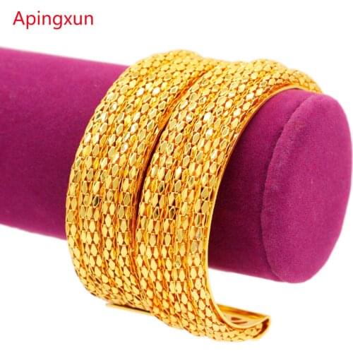 Apingxun 2pcs/lot Rhombus Shape Adjustable Gold Color Cuff Barcelet African Italy Women Men Lovers Bangle Party Shining Jewelry