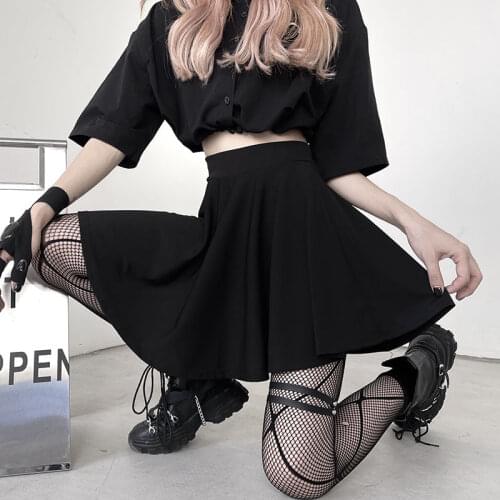 Black Series Japanese Street Cool Girls Skirts 2021 Women High Waist Mini Casual Elastic Waist Skirt Spring Summer Student Skirt