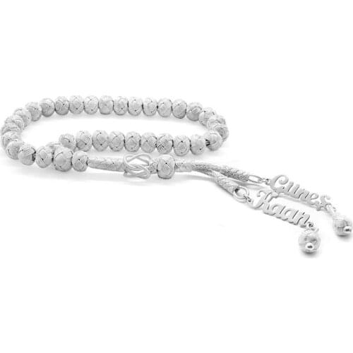 Tesbihane Handwork Sphere Cut Silver Color Name Written 1000 Sterling Silver Kazaz Rosary